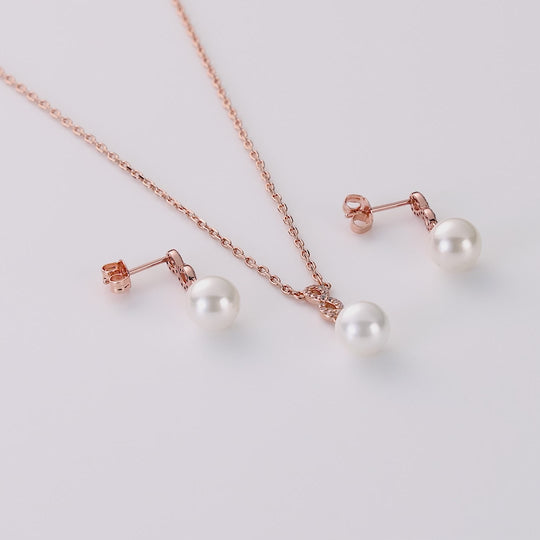 Rose Gold Plated Infinity Pearl Drop Set Created with Zircondia® Crystals