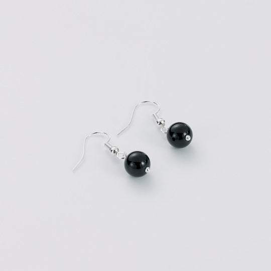 Black Onyx Gemstone Round Drop Earrings