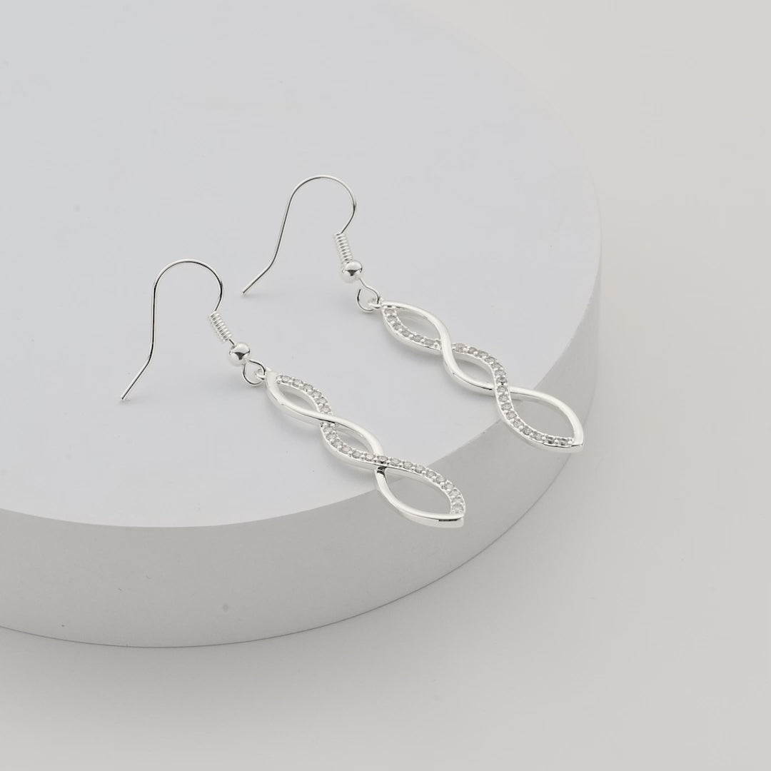Silver Plated Twist Drop Earrings Created with Zircondia® Crystals Video