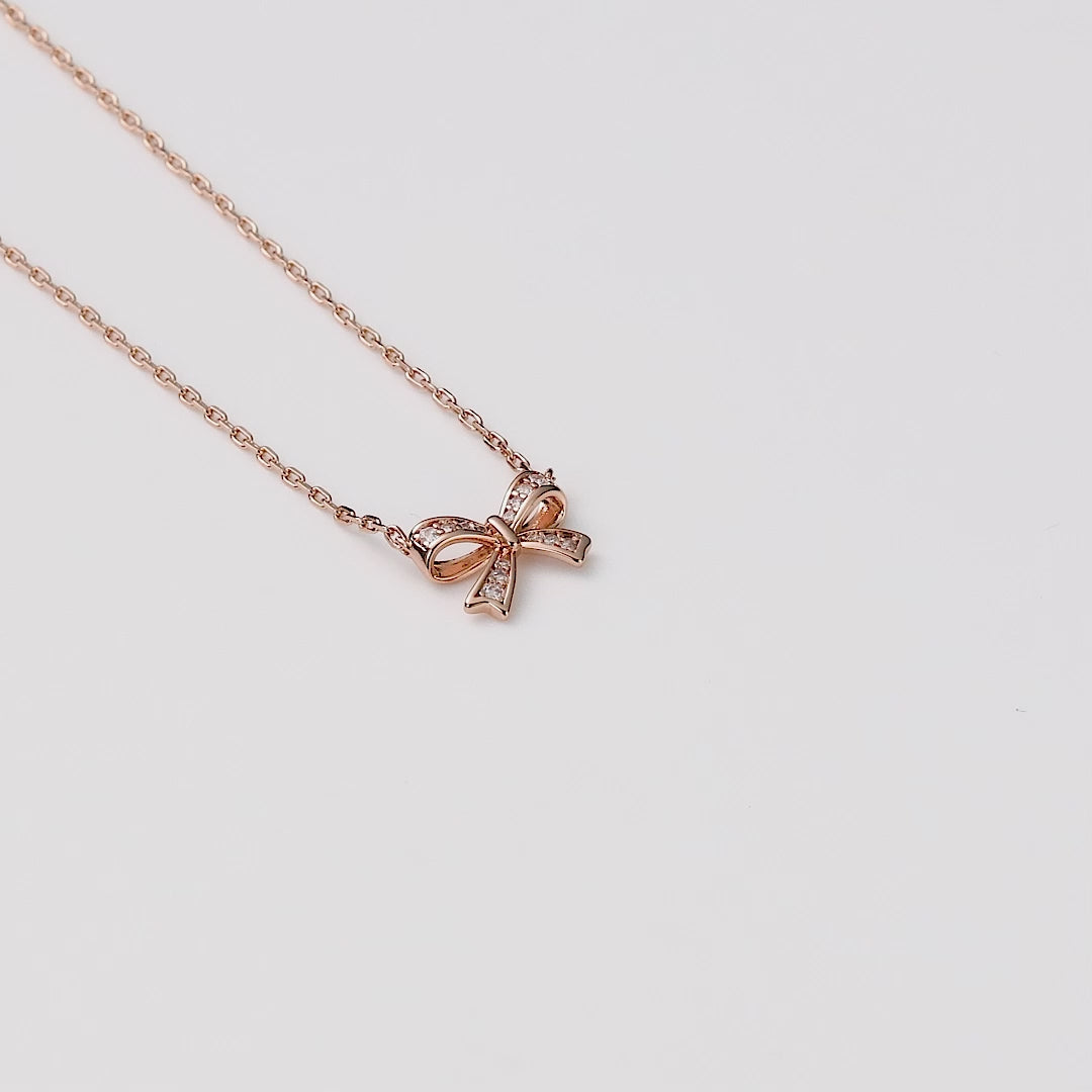 Rose Gold Plated Bow Necklace Created with Zircondia® Crystals