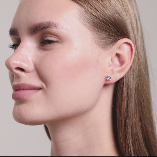 Silver Plated Round Magnetic Clip On Stud Earrings Created with Zircondia® Crystals Video