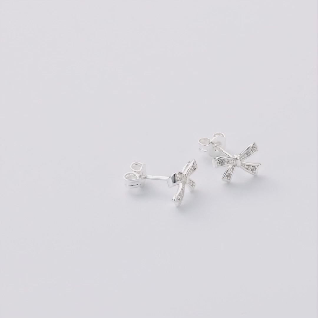 Silver Plated Bow Earrings Created with Zircondia® Crystals