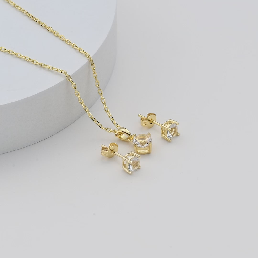 Gold Plated Round Solitaire Set Created with Zircondia® Crystals Video