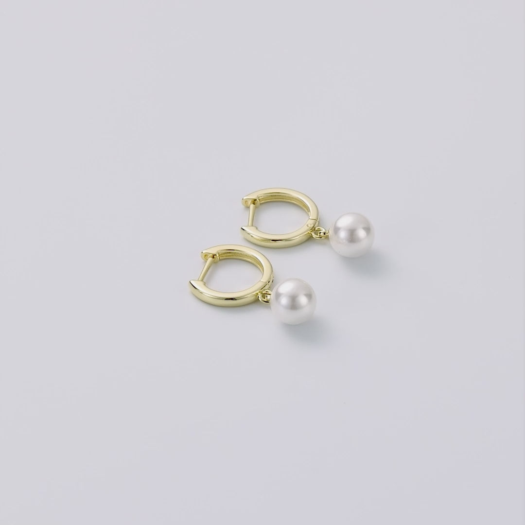 Gold Plated Pearl Drop Hoop Earrings