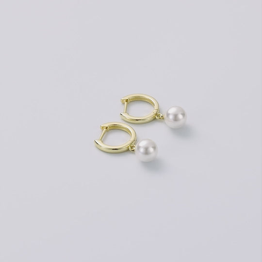 Gold Plated Pearl Drop Hoop Earrings