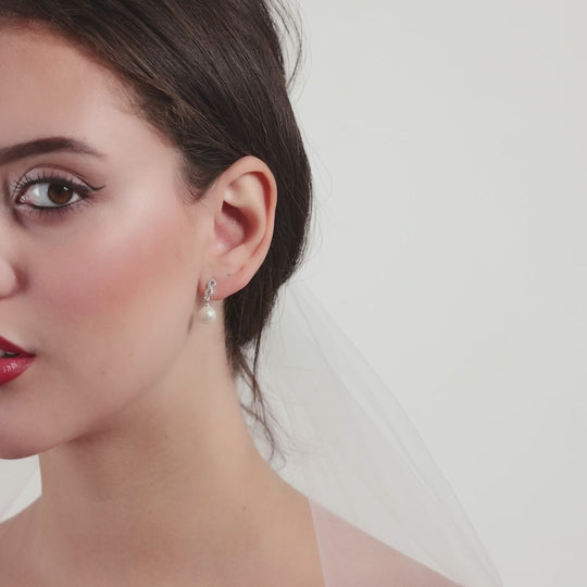 Silver Plated I Couldn't Say I Do Without You Infinity Pearl Drop Earrings with Zircondia® Crystals