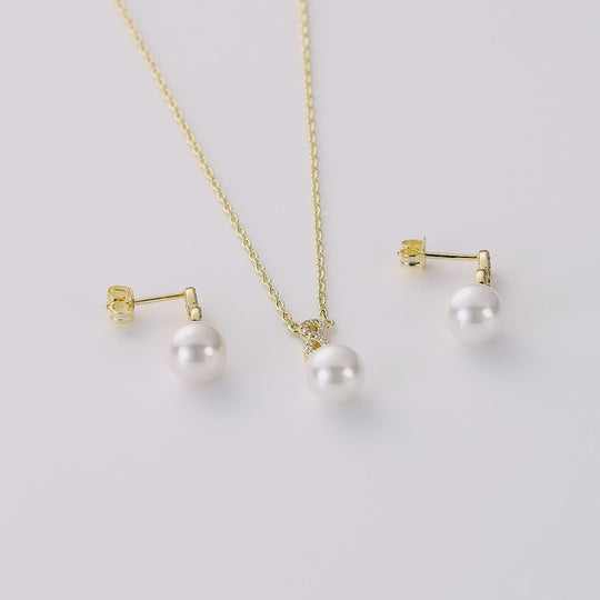 Gold Plated Infinity Pearl Drop Set Created with Zircondia® Crystals