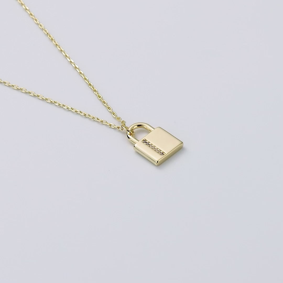 Gold Plated Padlock Necklace Created with Zircondia® Crystals