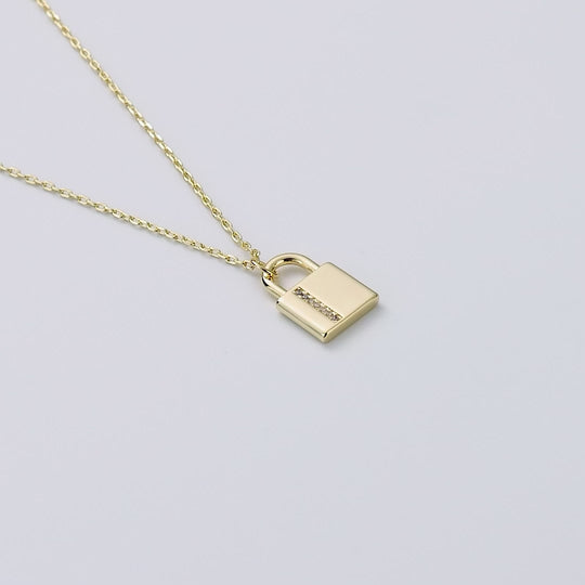 Gold Plated Padlock Necklace Created with Zircondia® Crystals