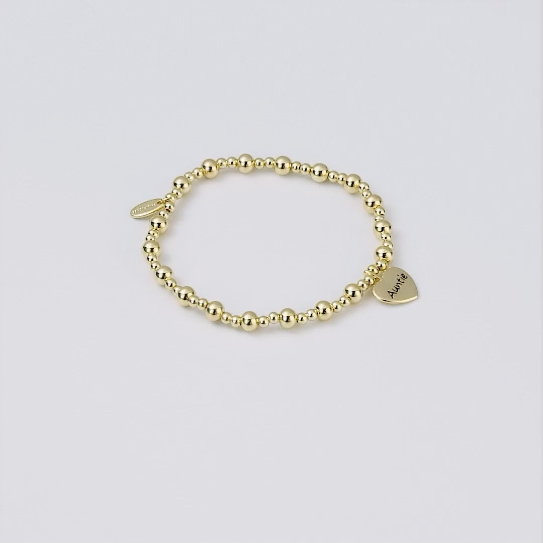 Gold Plated Auntie Heart Charm Beaded Stretch Bracelet