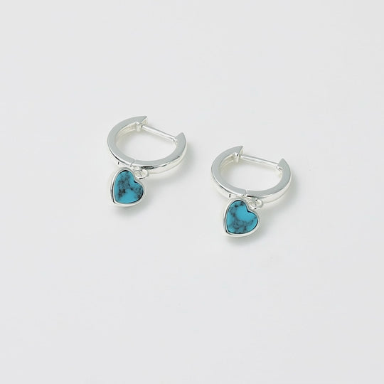 Synthetic Turquoise Gemstone Heart Charm Hoop Earrings