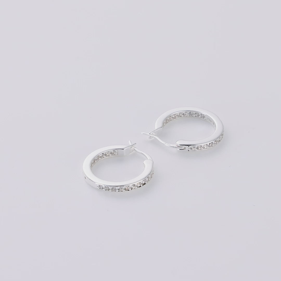 Sterling Silver Inside Outside Hoop Earrings Created with Zircondia® Crystals