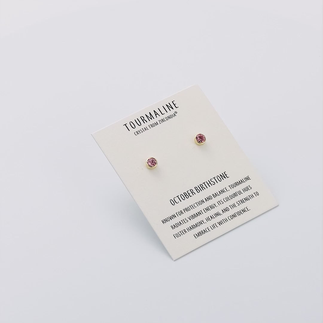 Gold Plated October (Tourmaline) Birthstone Earrings Created with Zircondia® Crystals