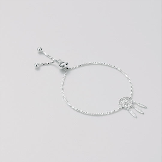 Silver Plated Dream Catcher Friendship Bracelet Created with Zircondia® Crystals