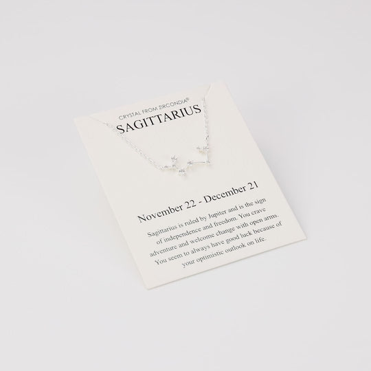 Sagittarius Star Sign Zodiac Constellation Necklace and Quote Card with Zircondia® Crystals