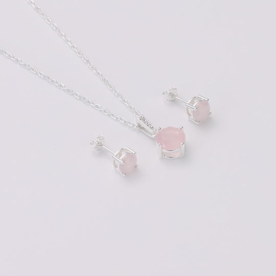 Sterling Silver Rose Quartz Gemstone Set