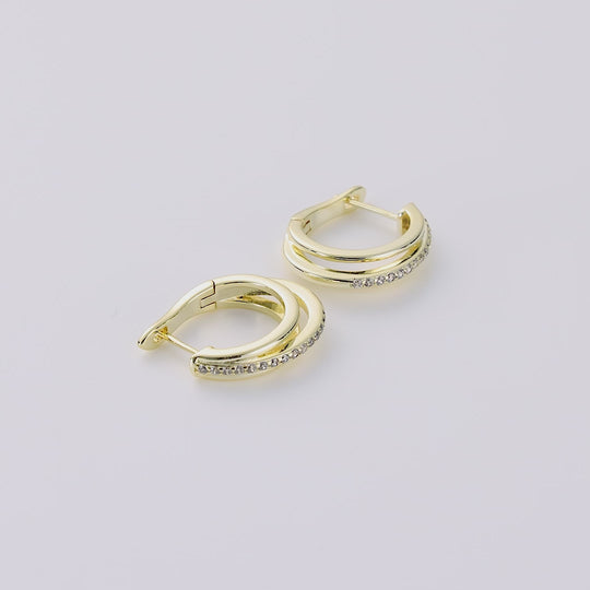 Gold Plated Triple Illusion Hoop Earrings Created with Zircondia® Crystals
