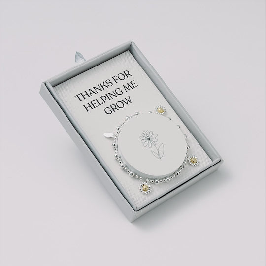 Thanks for Helping Me Grow Daisy Charm Beaded Stretch Bracelet with Gift Box