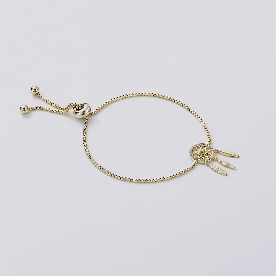 Gold Plated Dream Catcher Friendship Bracelet Created with Zircondia® Crystals
