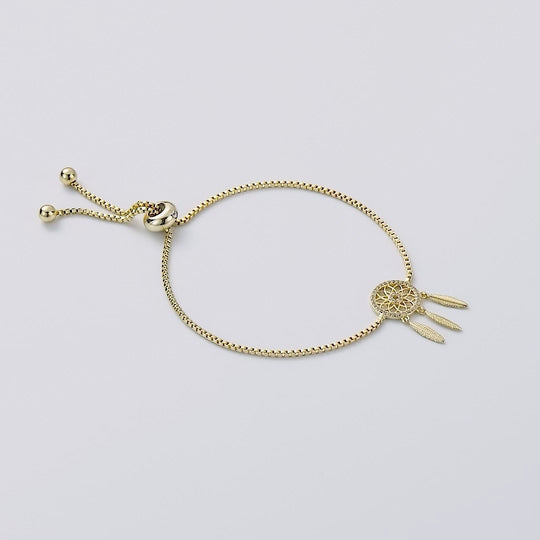 Gold Plated Dream Catcher Friendship Bracelet Created with Zircondia® Crystals