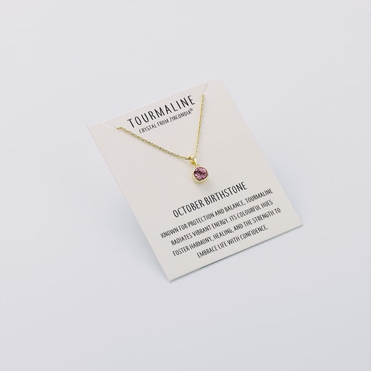 Gold Plated October (Tourmaline) Birthstone Necklace Created with Zircondia® Crystals