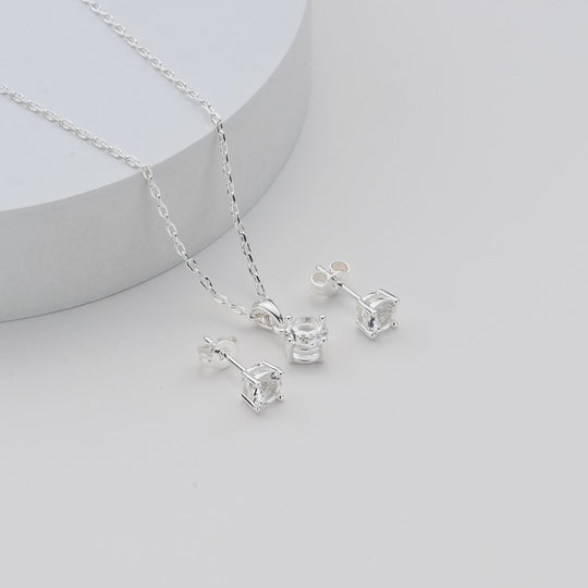 Silver Plated Round Solitaire Set Created with Zircondia® Crystals Video