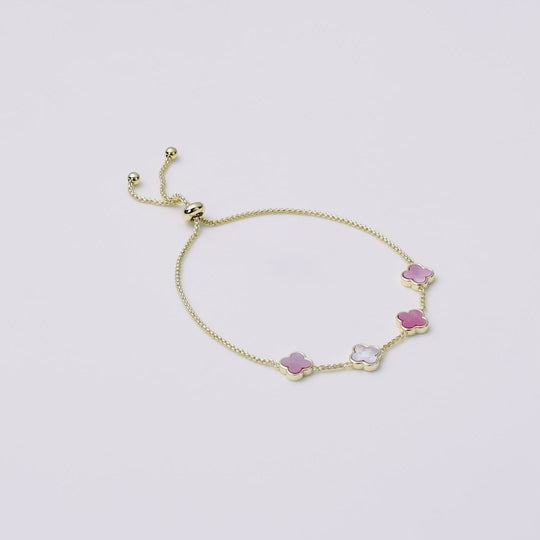 Gold Plated Pink Mother Of Pearl Multi Clover Friendship Bracelet