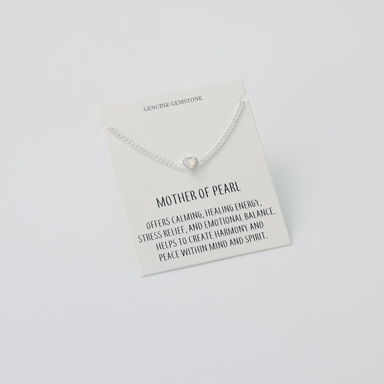 Mother Of Pearl Heart Gemstone Bracelet with Quote Card Created with Zircondia® Crystals