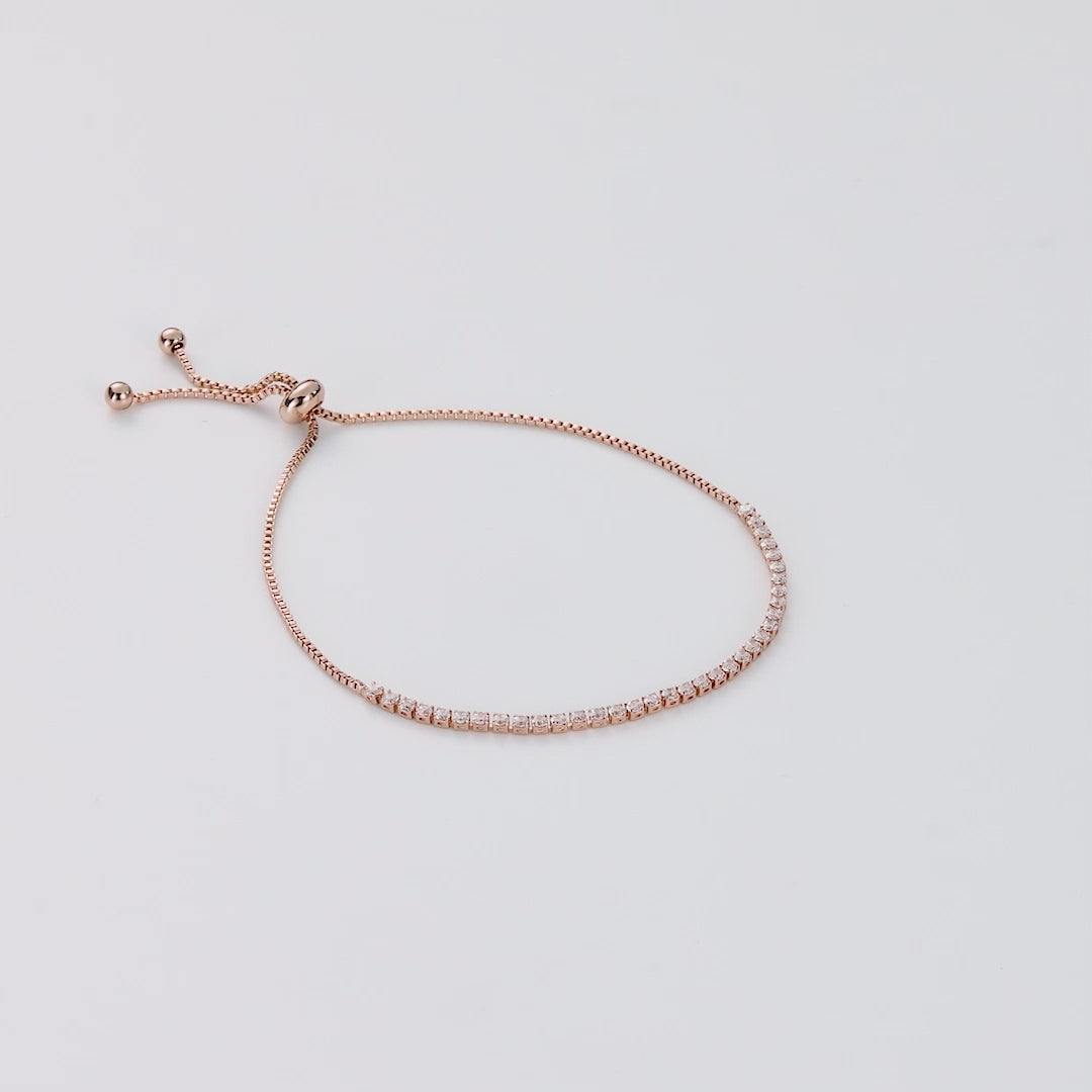 Rose Gold Plated 2mm Adjustable Tennis Bracelet Created with Zircondia® Crystals
