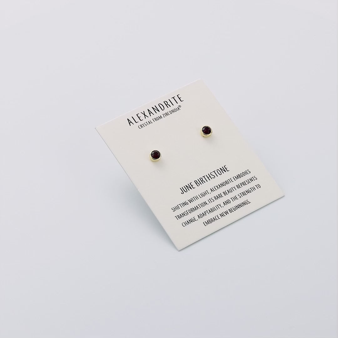 Gold Plated June (Alexandrite) Birthstone Earrings Created with Zircondia® Crystals