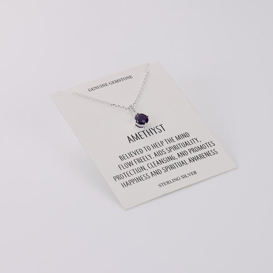 Sterling Silver Amethyst Gemstone Necklace with Quote Card