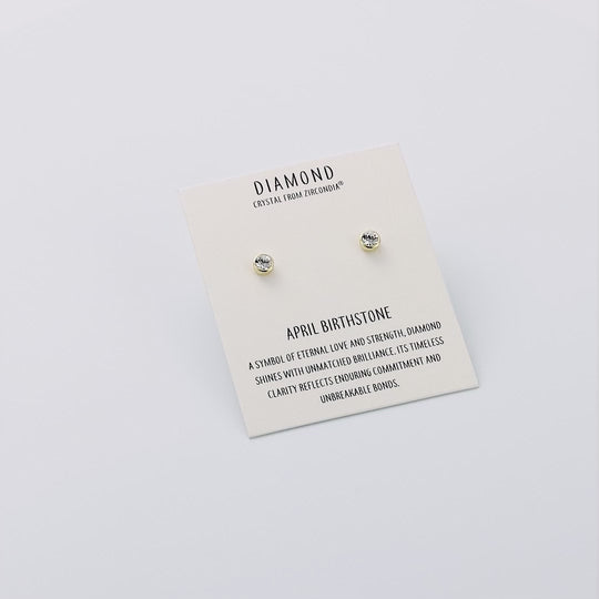 Gold Plated April (Diamond) Birthstone Earrings Created with Zircondia® Crystals