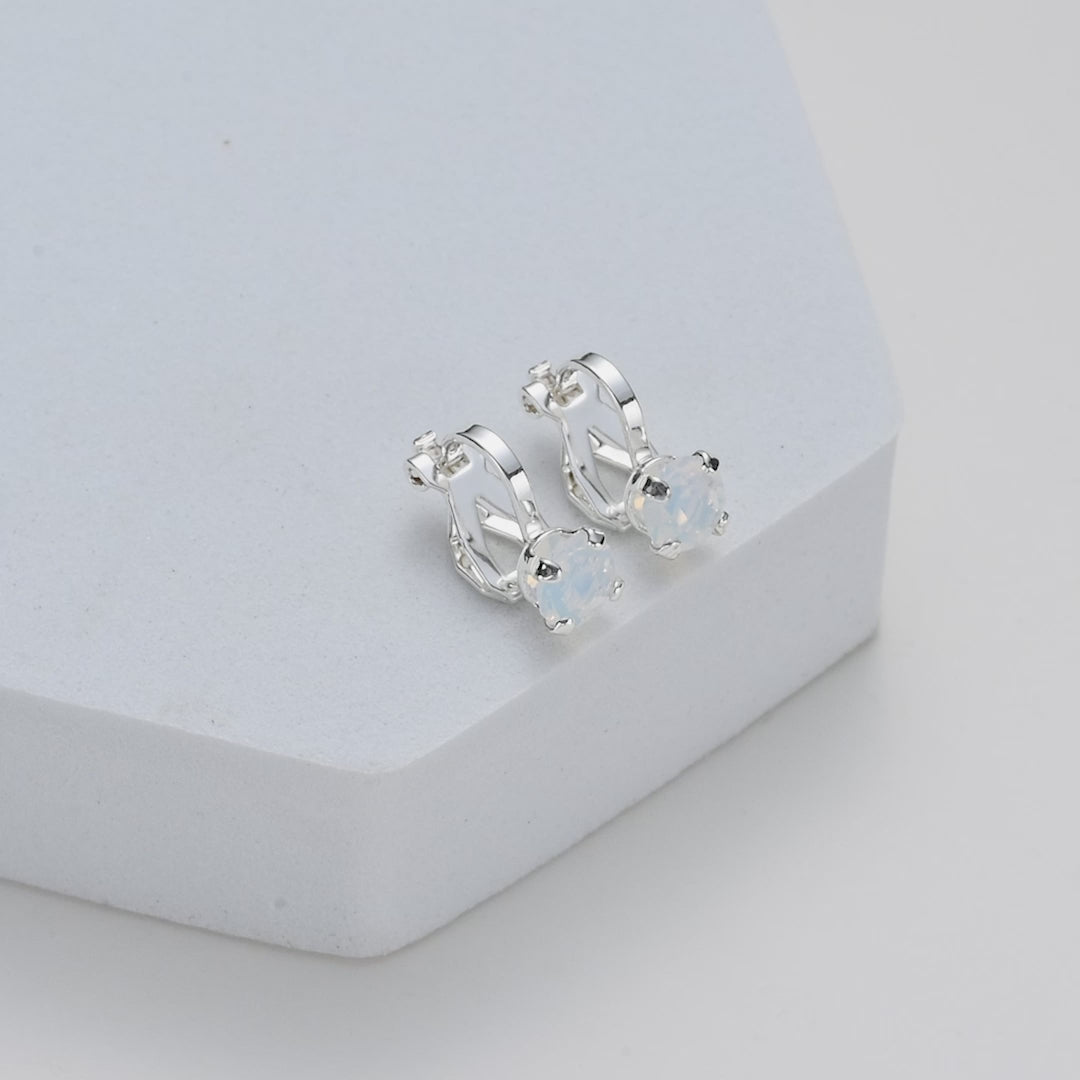 White Opal Crystal Clip On Earrings Created with Zircondia® Crystals Video