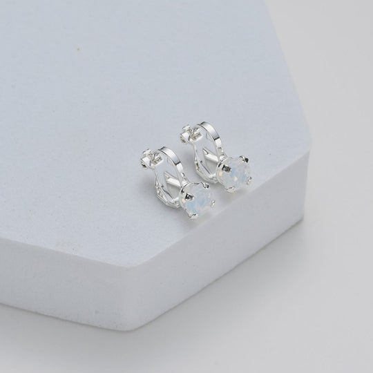 White Opal Crystal Clip On Earrings Created with Zircondia® Crystals Video