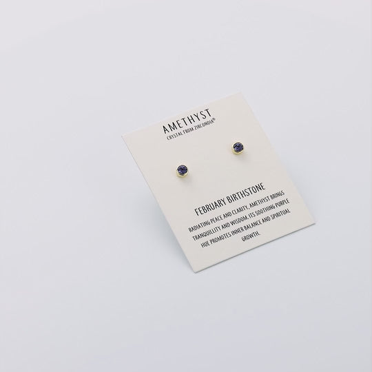 Gold Plated February (Amethyst) Birthstone Earrings Created with Zircondia® Crystals
