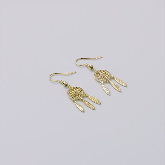 Gold Plated Dream Catcher Drop Earrings Created with Zircondia® Crystals