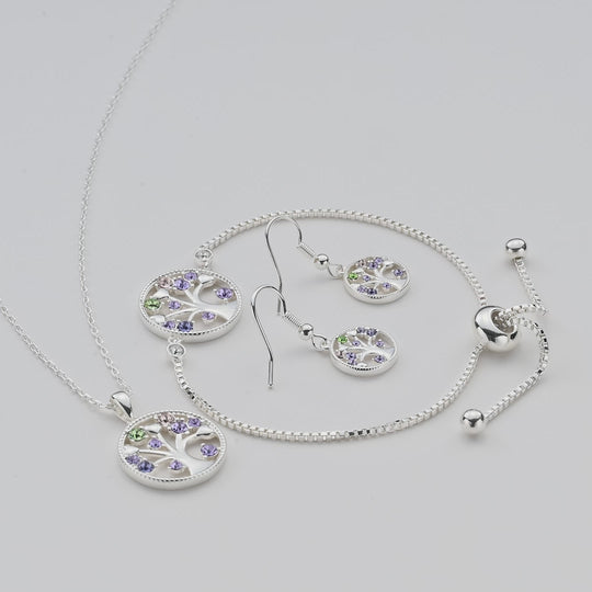 Silver Plated Chakra Tree of Life Set Created with Zircondia® Crystals Video