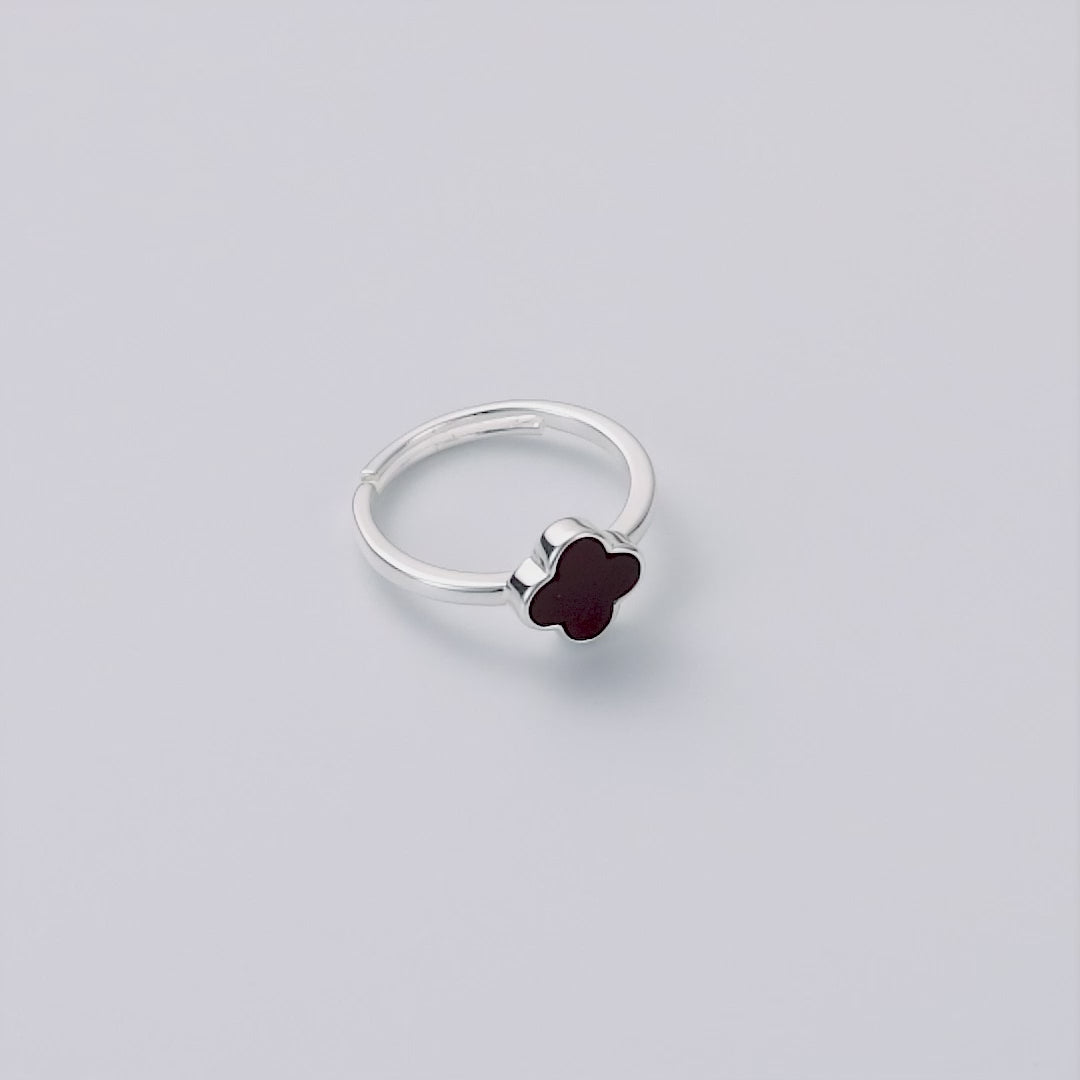 Black Onyx Gemstone Adjustable Clover Ring