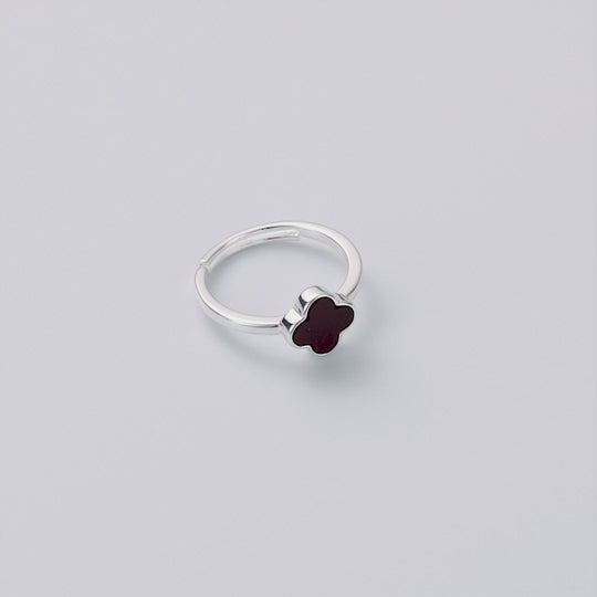 Black Onyx Gemstone Adjustable Clover Ring