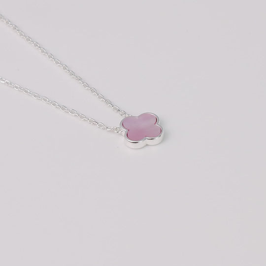 Pink Mother of Pearl Gemstone Clover Necklace