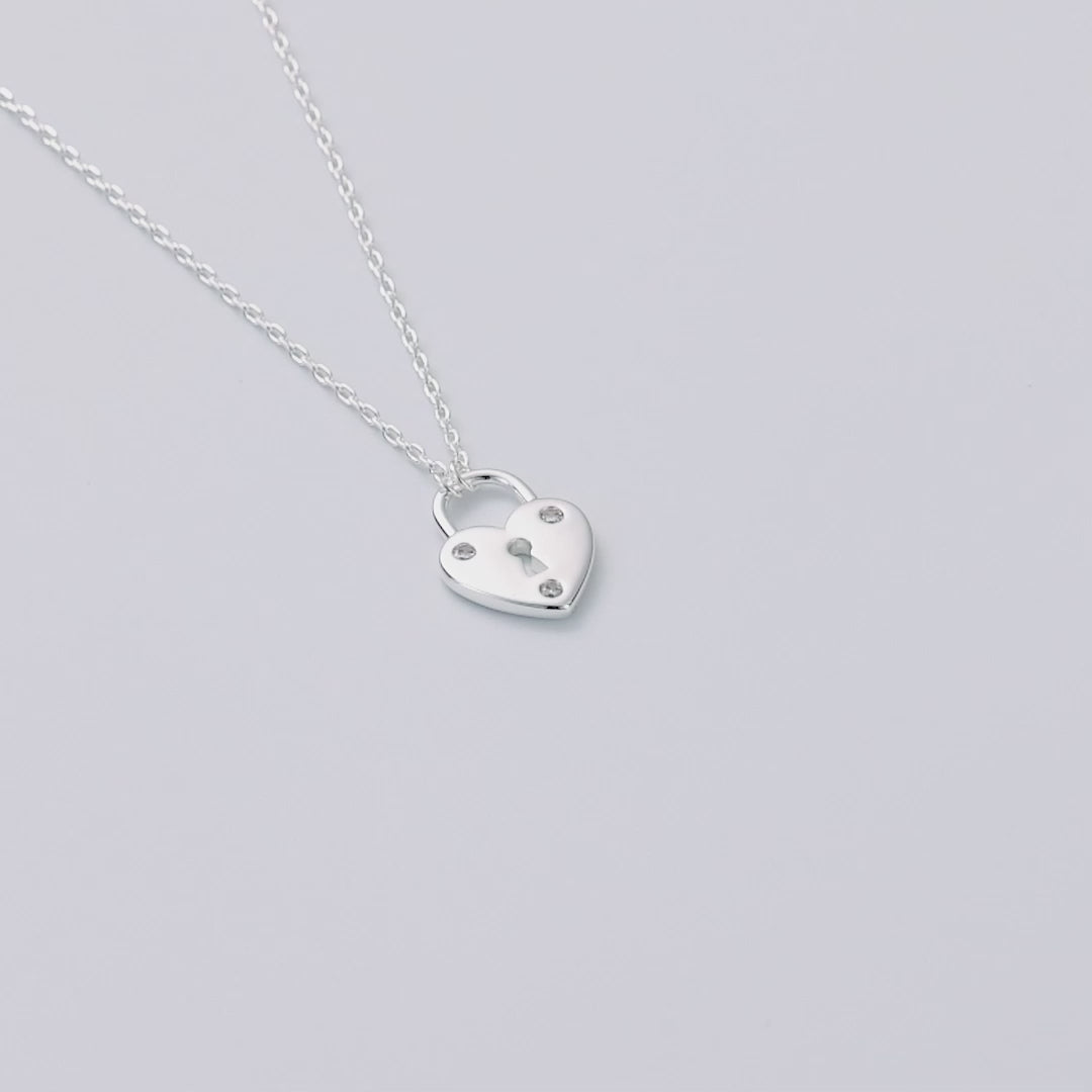 Silver Plated Heart Padlock Necklace Created with Zircondia® Crystals