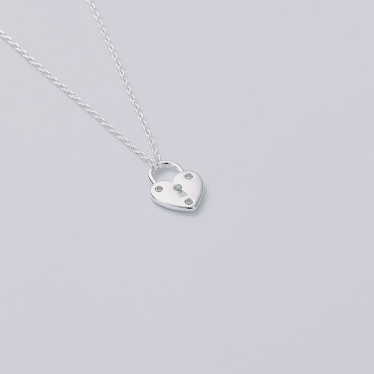 Silver Plated Heart Padlock Necklace Created with Zircondia® Crystals