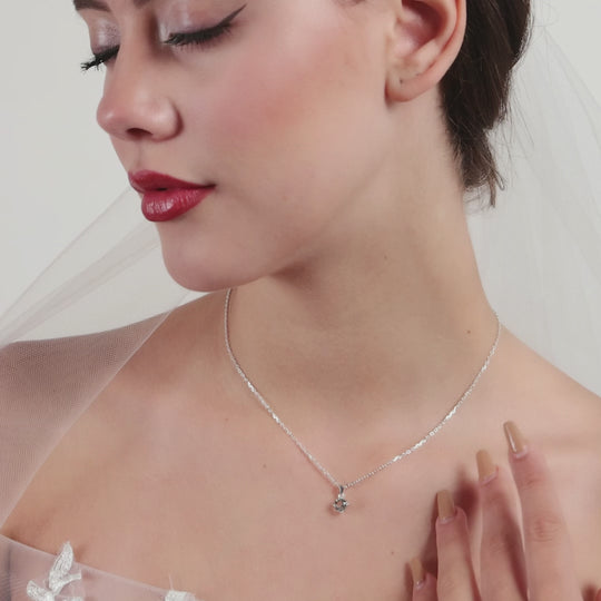 Sterling Silver Solitaire Bridal Necklace Created with Zircondia® Crystals