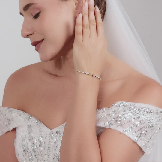 Gold Plated Heart Solitaire Bridal Tennis Bracelet Created with Zircondia® Crystals