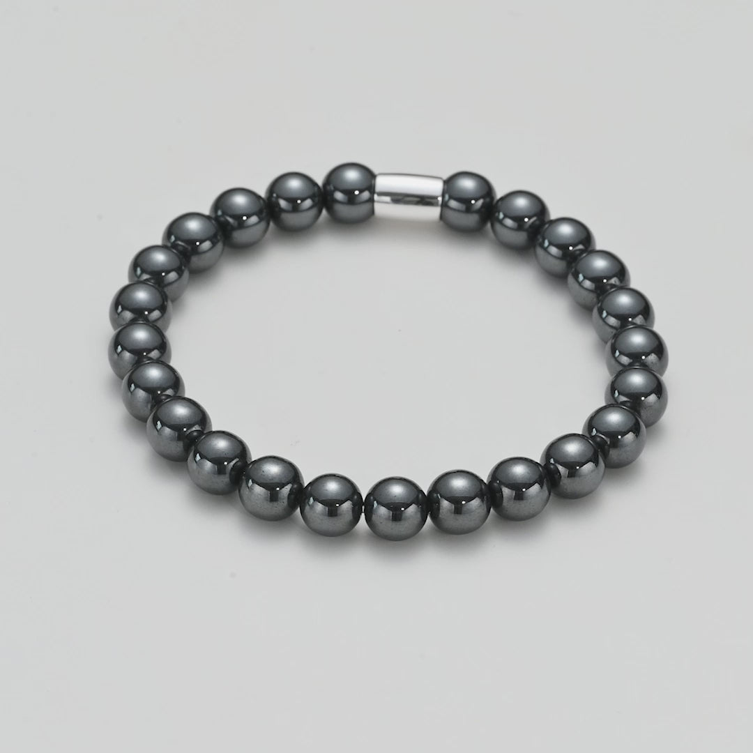 Men's Hematite Round Beaded Stretch Bracelet Video