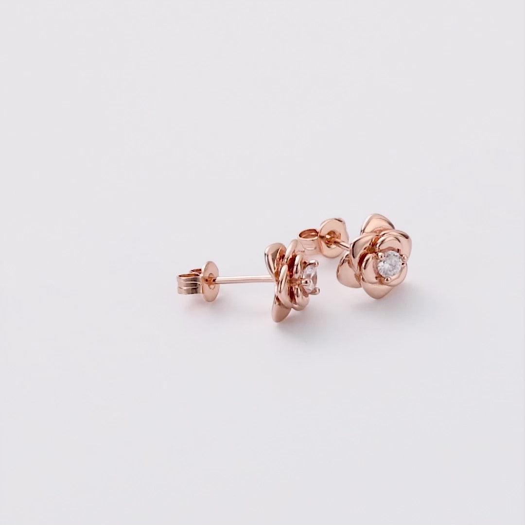 Rose Gold Plated Rose Earrings Created with Zircondia® Crystals