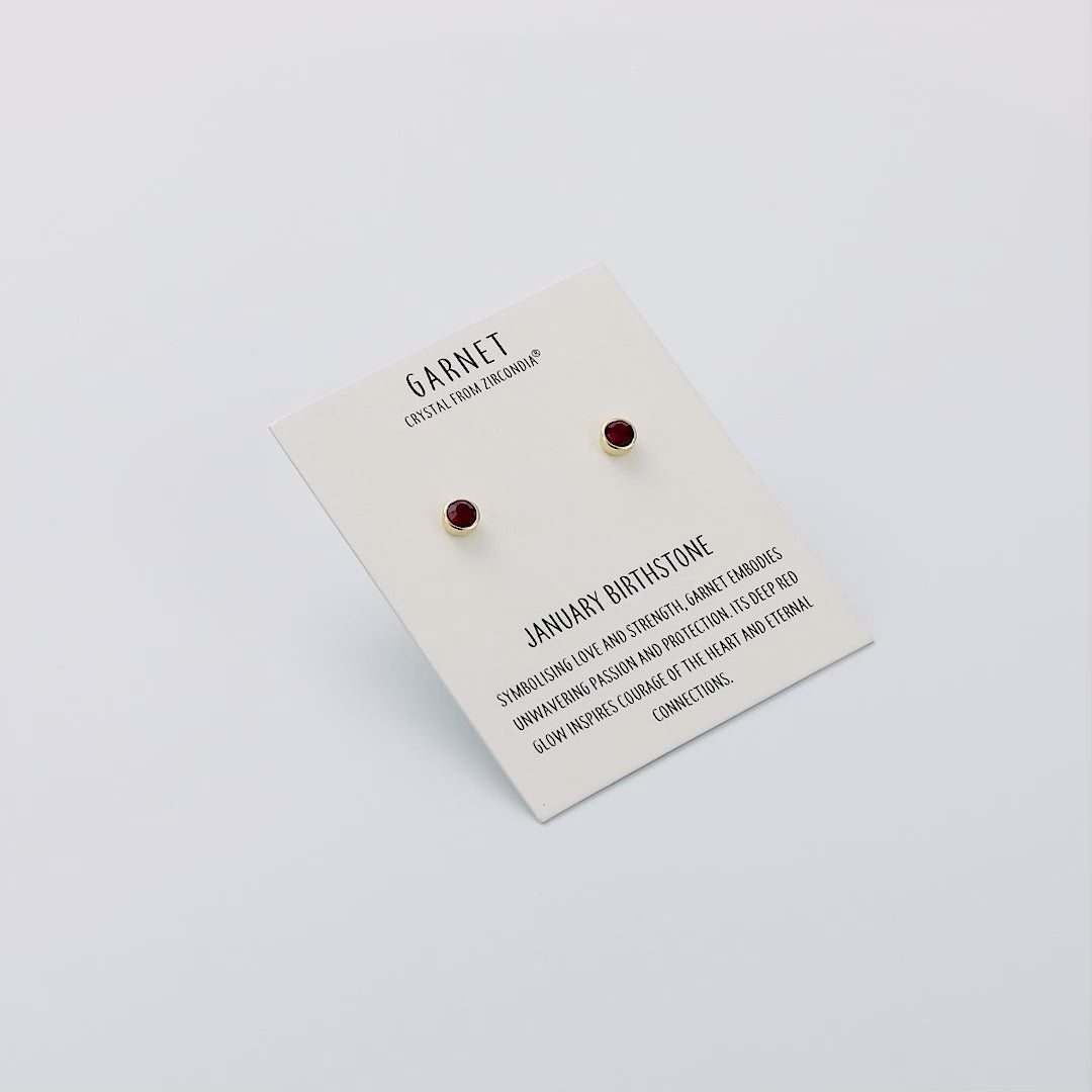 Gold Plated January (Garnet) Birthstone Earrings Created with Zircondia® Crystals