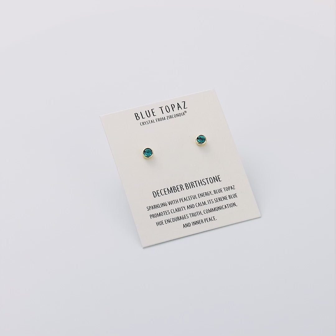 Gold Plated December (Blue Topaz) Birthstone Earrings Created with Zircondia® Crystals