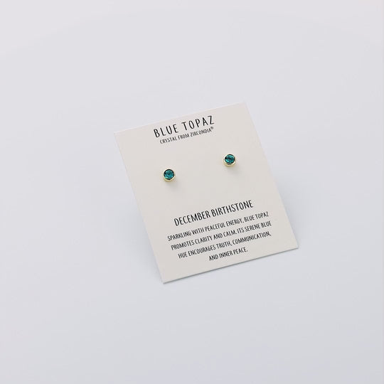 Gold Plated December (Blue Topaz) Birthstone Earrings Created with Zircondia® Crystals