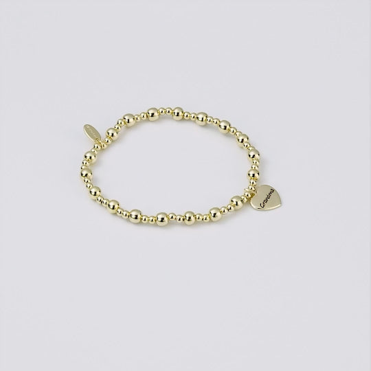 Gold Plated Grandma Heart Charm Beaded Stretch Bracelet
